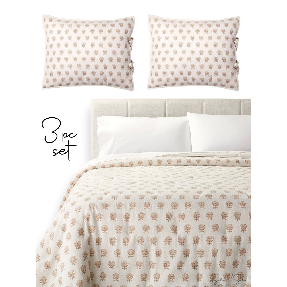 Full/Queen 3pc Lofty Slub Woodblock Floral Quilt Set - Threshold Studio McGee